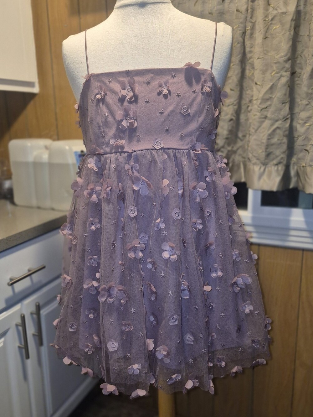Trixxi Lilac Floral Appliqué Tulle Dress